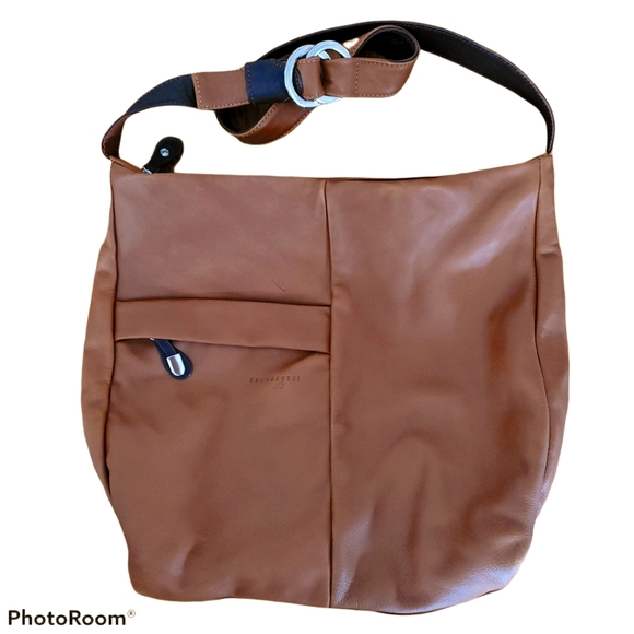 Bruno Rossi Made in Italy Hobo Shoulder Hobo Bag Luggage/Cognac Brown Leather - Picture 1 of 12